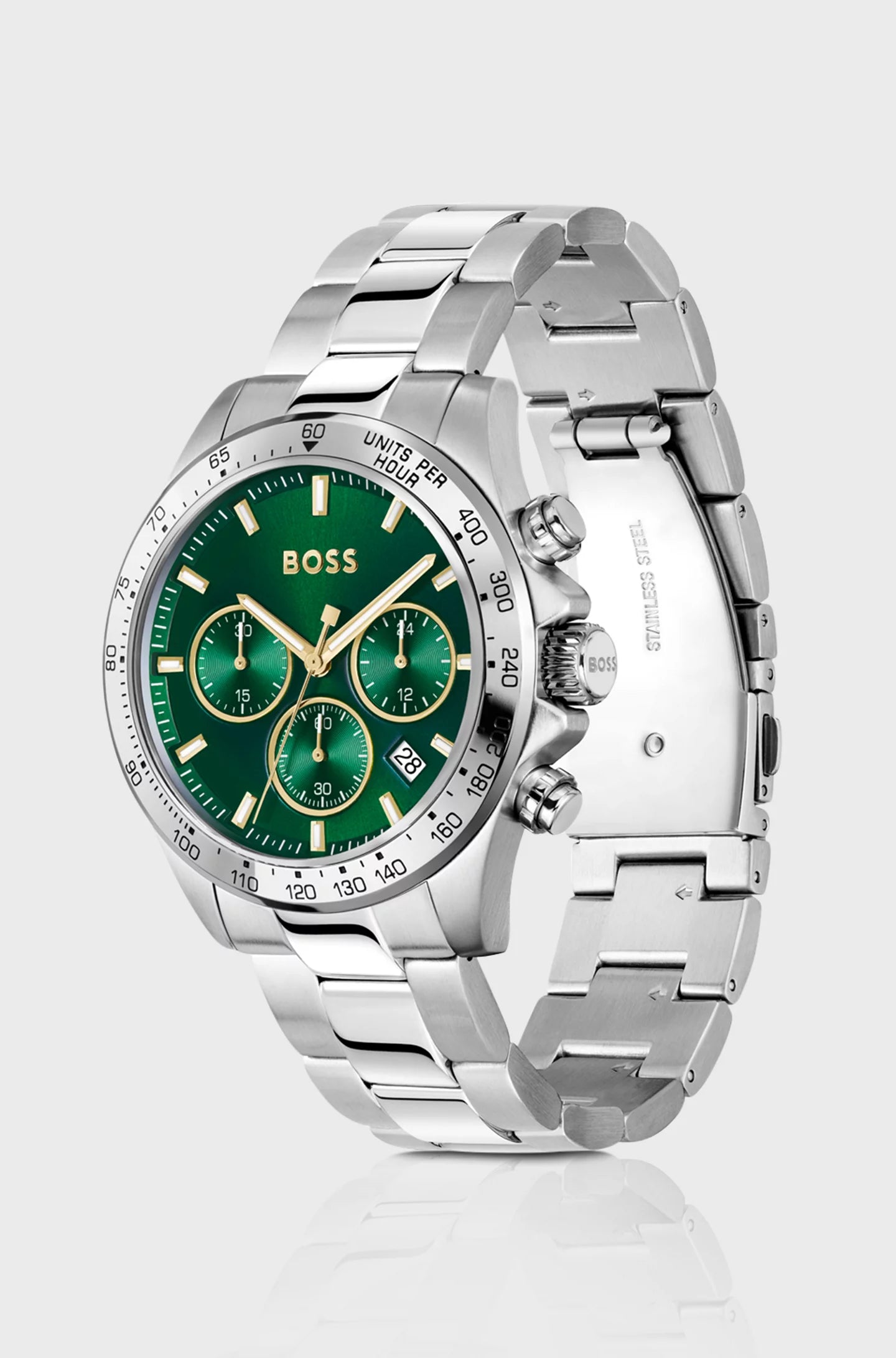 Hugo Boss - Silver-tone chronograph watch with green dial 1513878