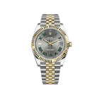Two-tone Rolex watch with silver and gold band on a white background